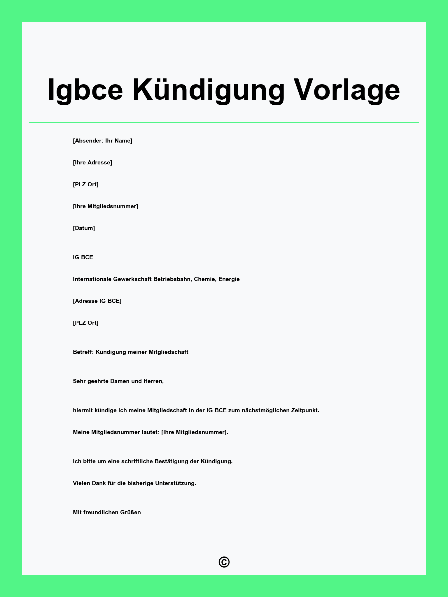Igbce Kündigung Vorlage