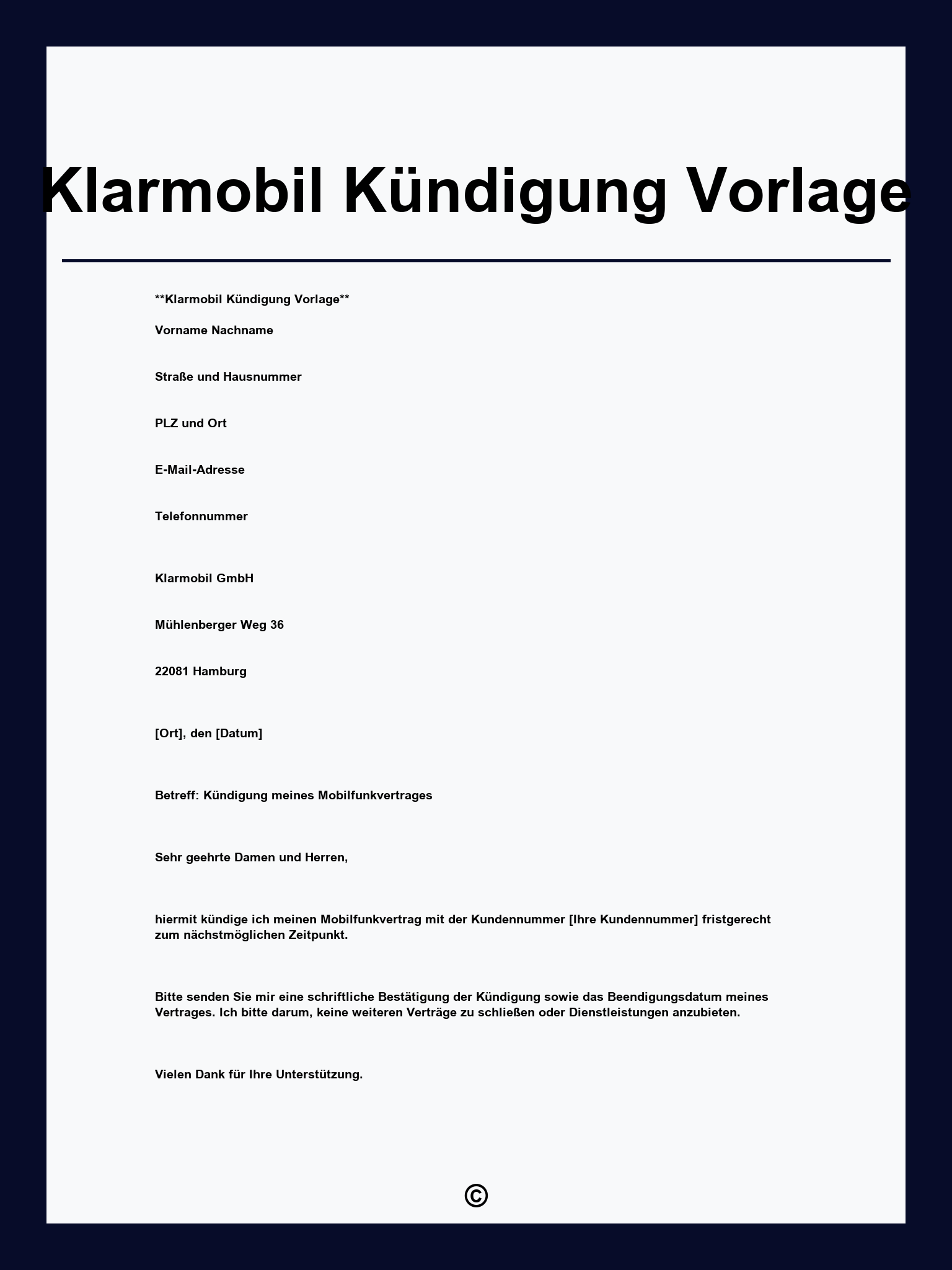 Klarmobil Kündigung Vorlage