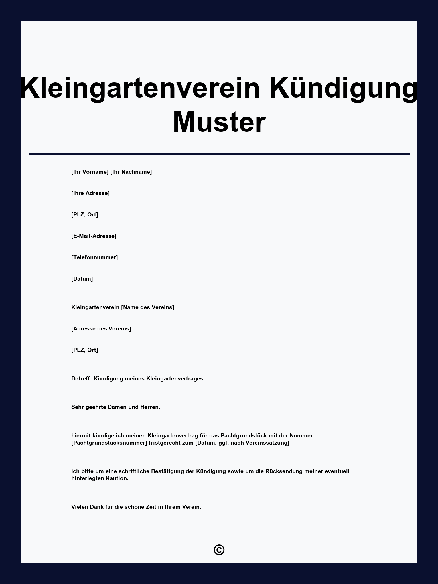 Kleingartenverein Kündigung Muster