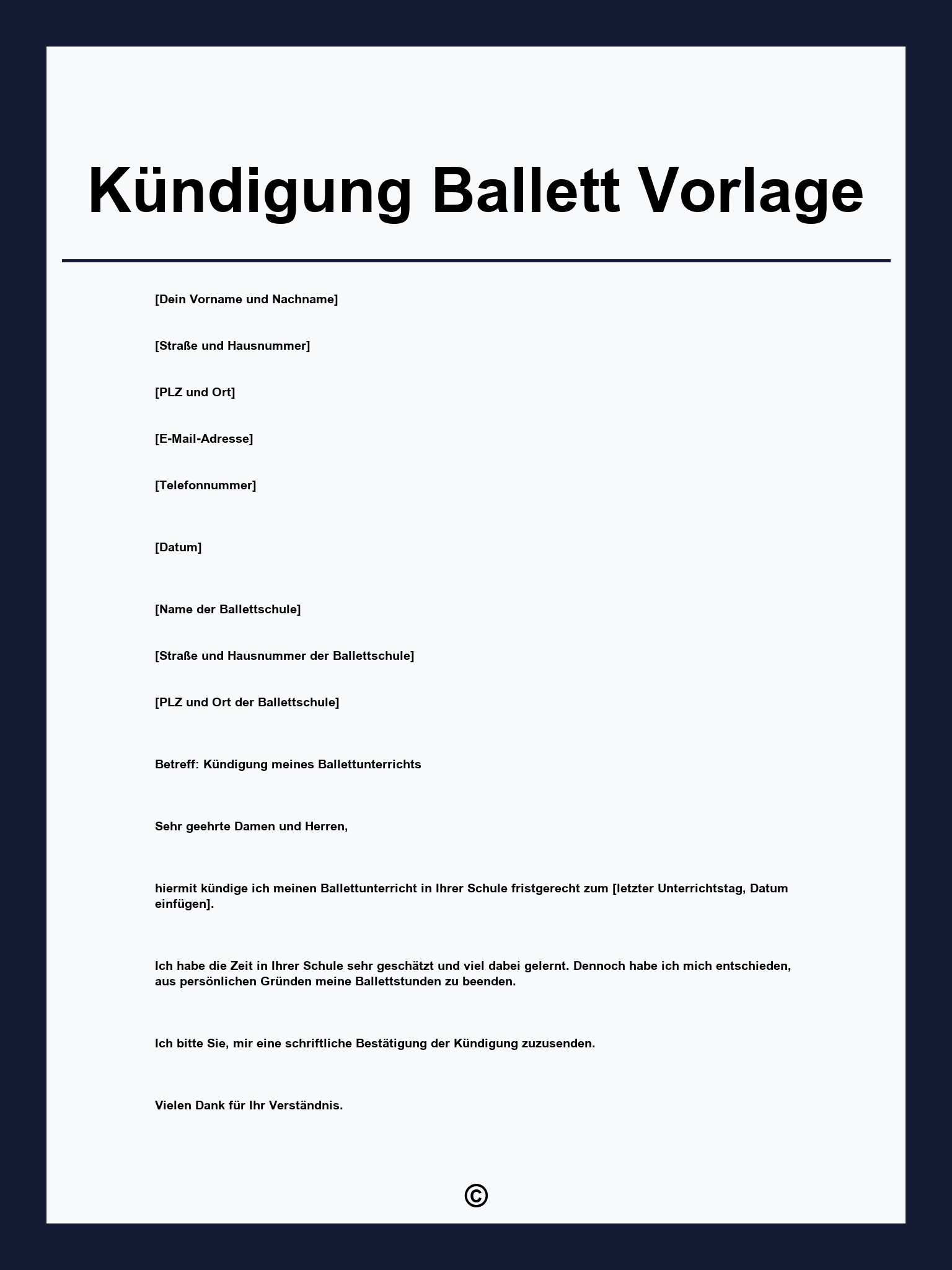 Kündigung Ballett Vorlage