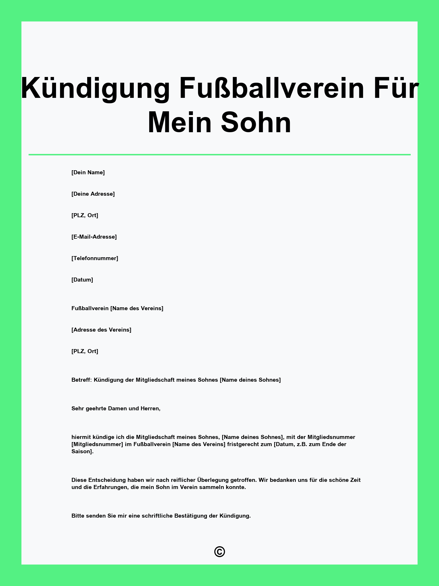 Kündigung Fußballverein Für Mein Sohn