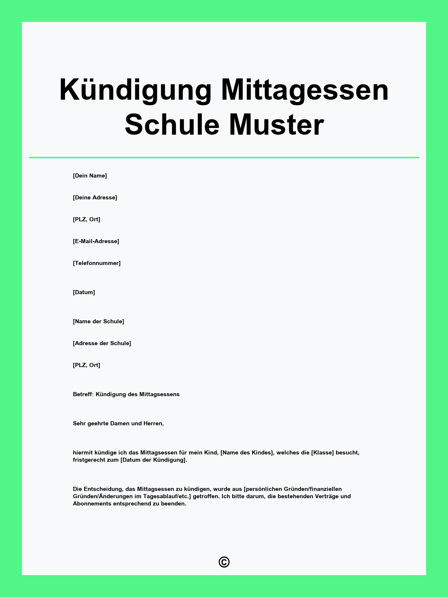 Kündigung Mittagessen Schule Muster