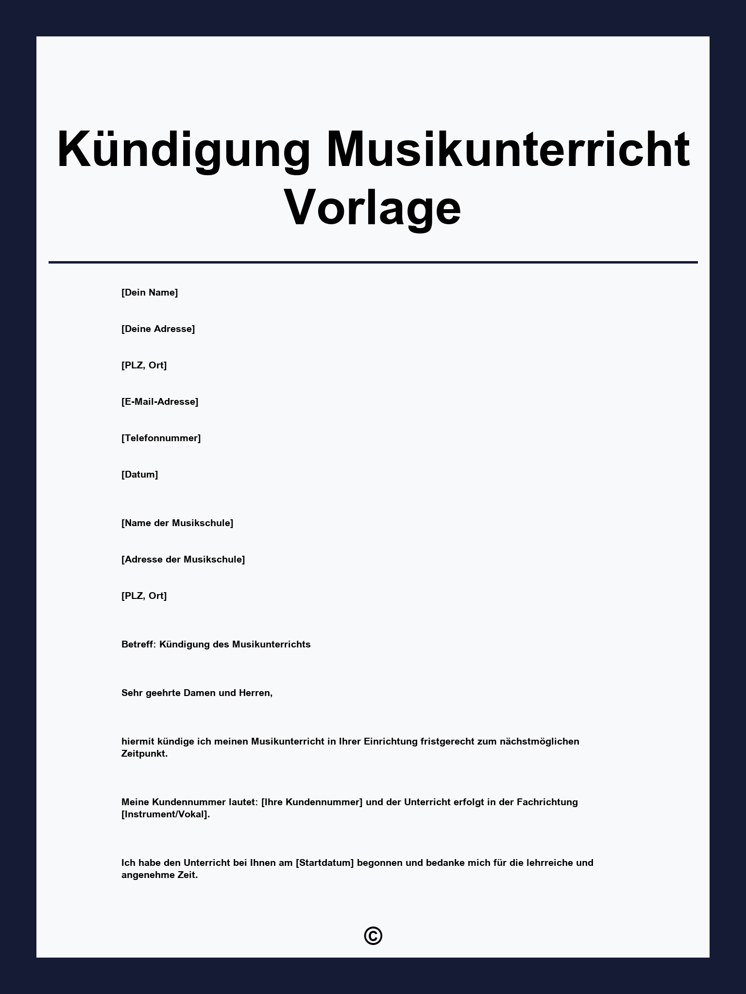 Kündigung Musikunterricht Vorlage