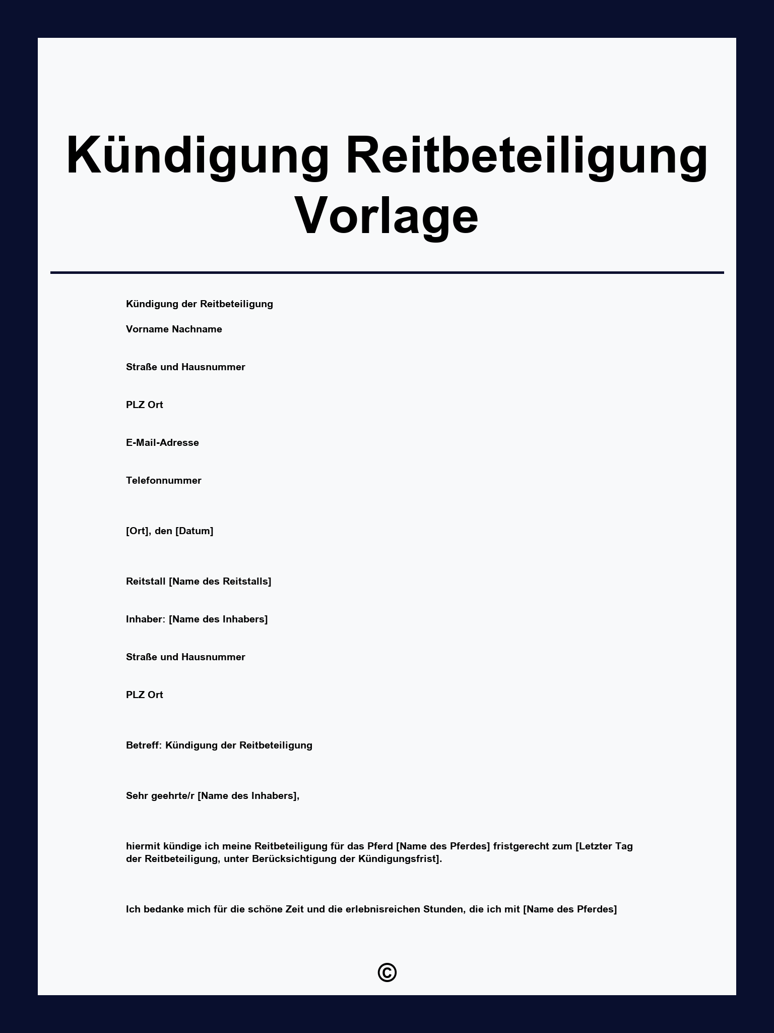 Kündigung Reitbeteiligung Vorlage