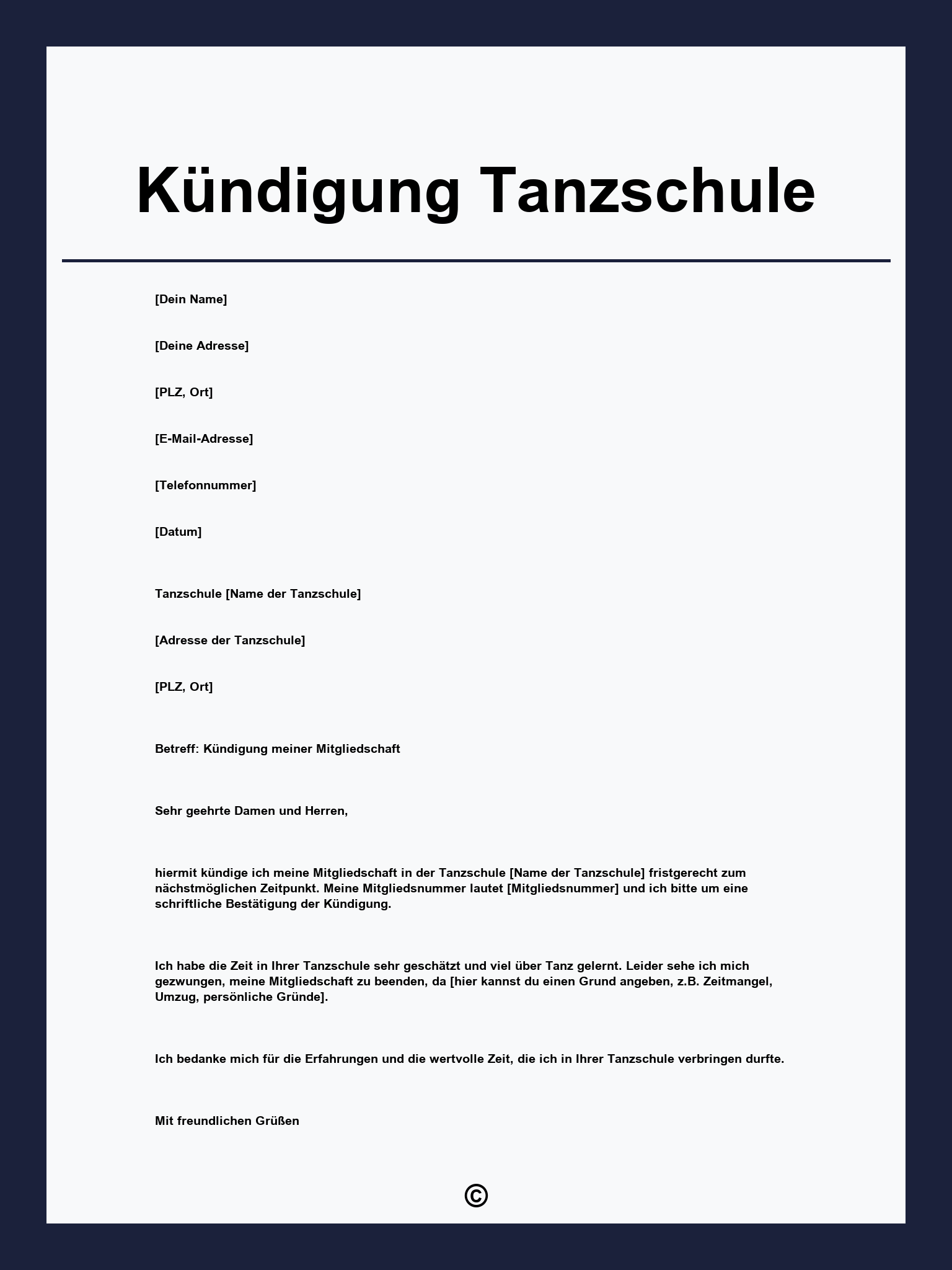 Kündigung Tanzschule
