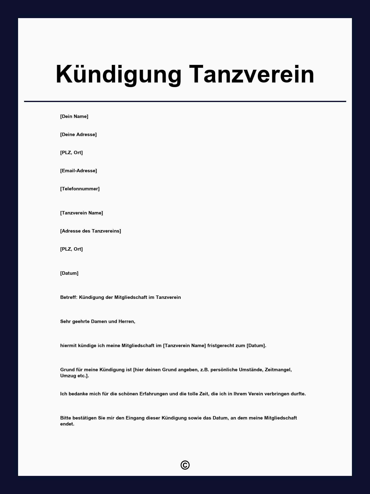 Kündigung Tanzverein