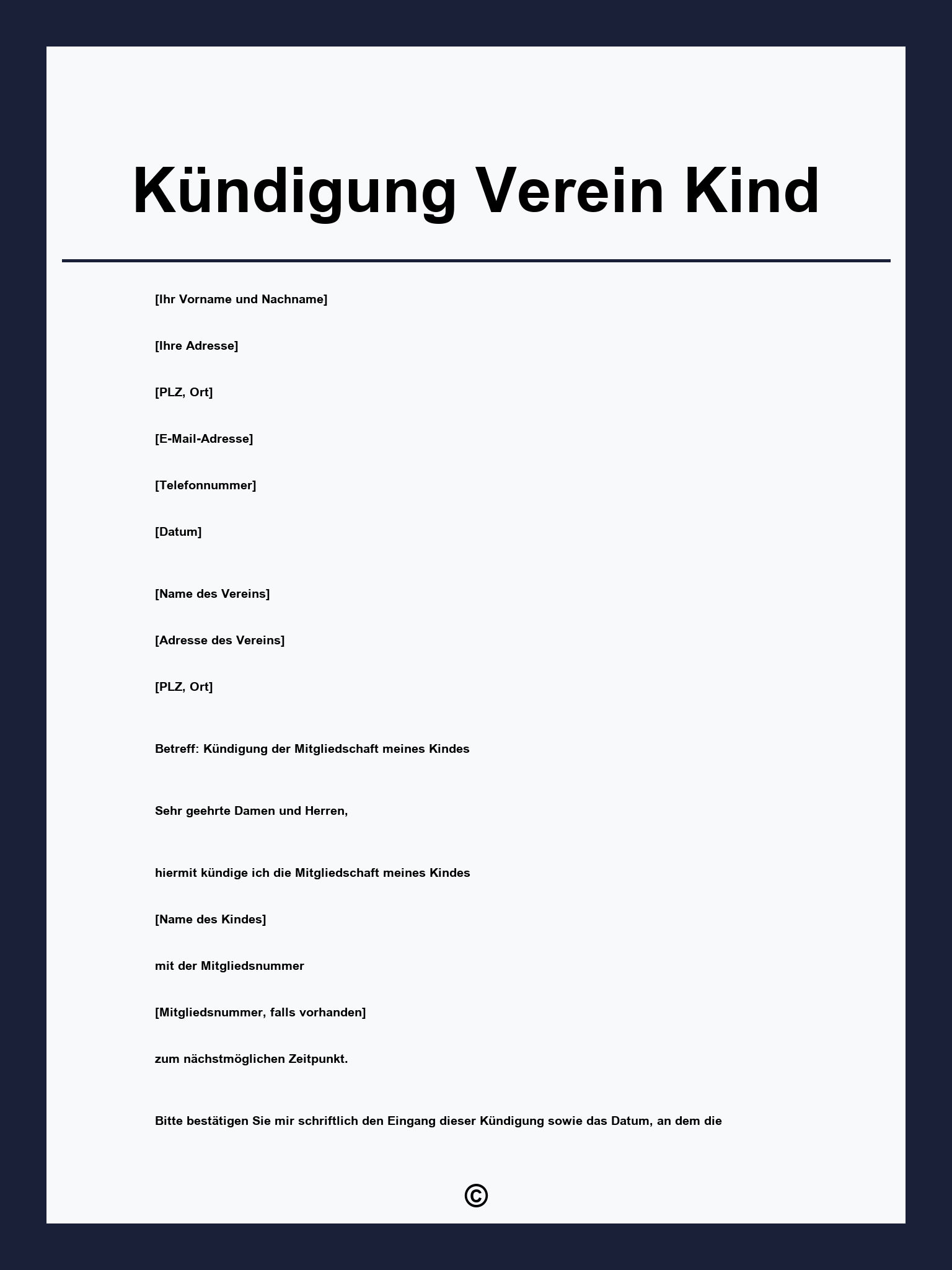 Kündigung Verein Kind