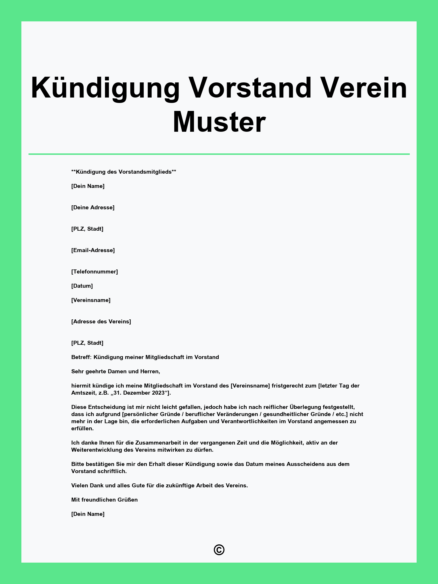 Kündigung Vorstand Verein Muster