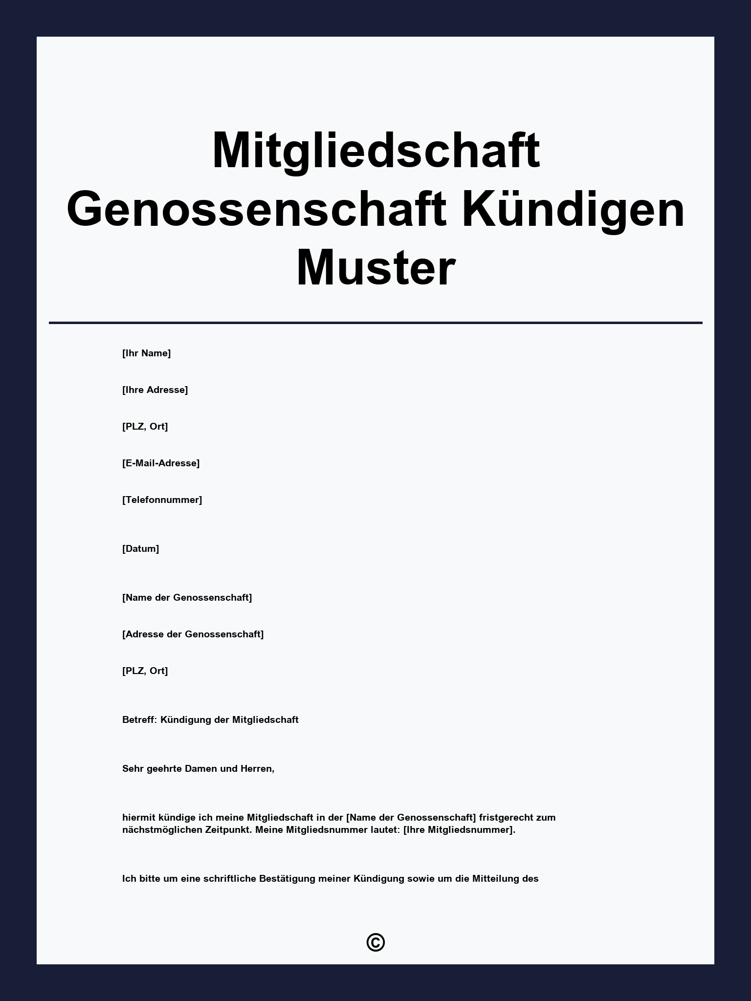Mitgliedschaft Genossenschaft Kündigen Muster