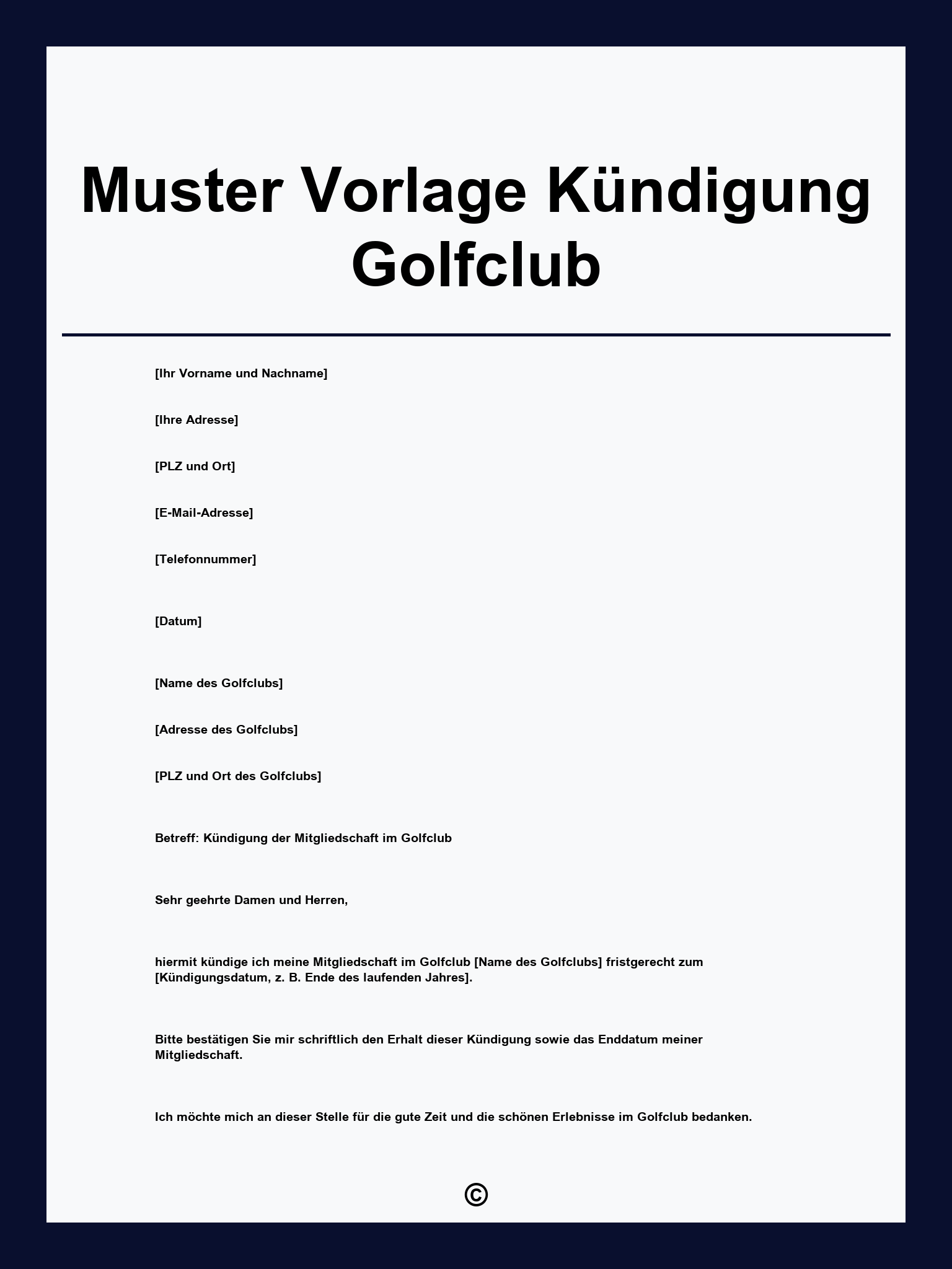 Muster Vorlage Kündigung Golfclub