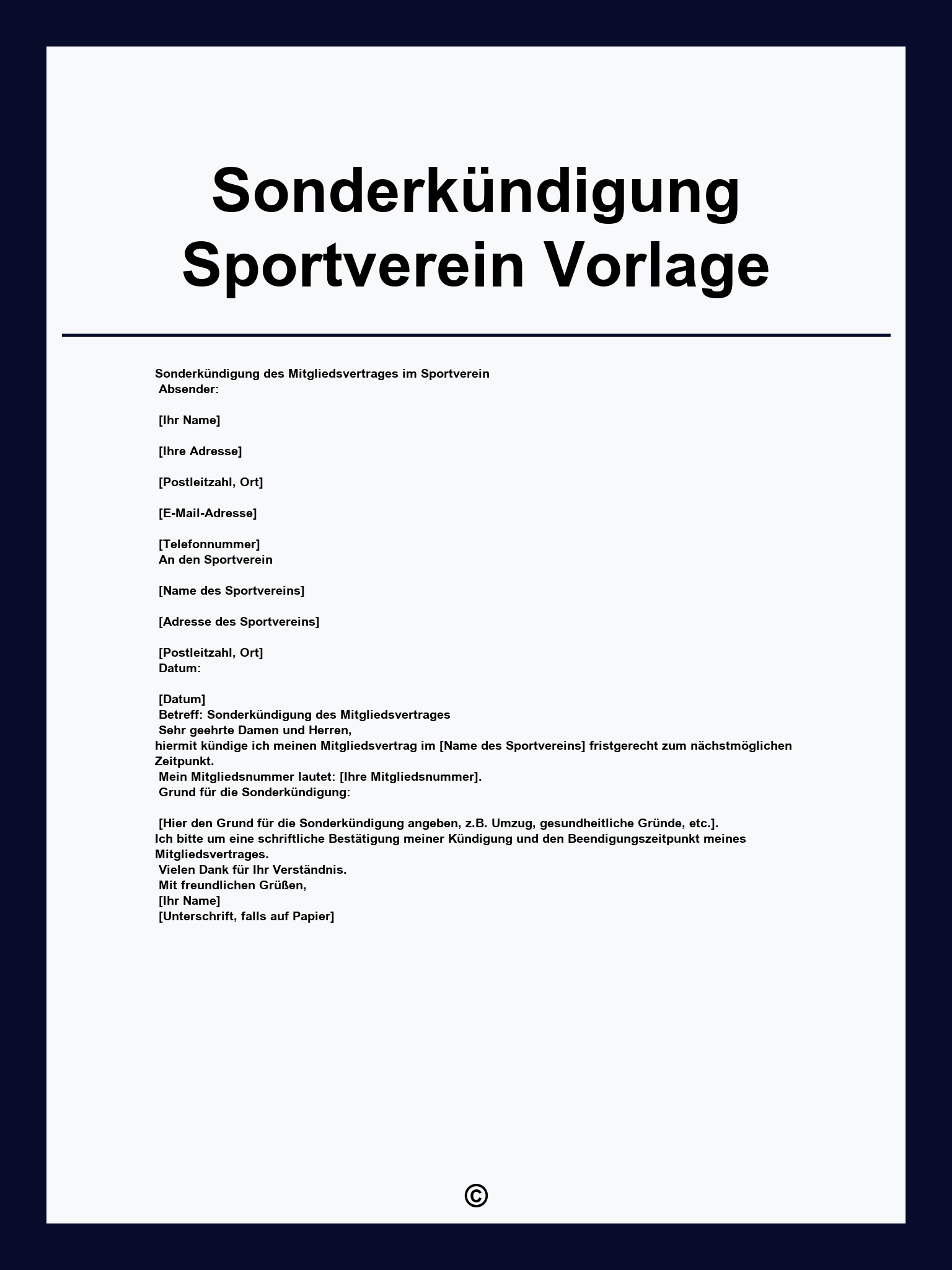 Sonderkündigung Sportverein Vorlage