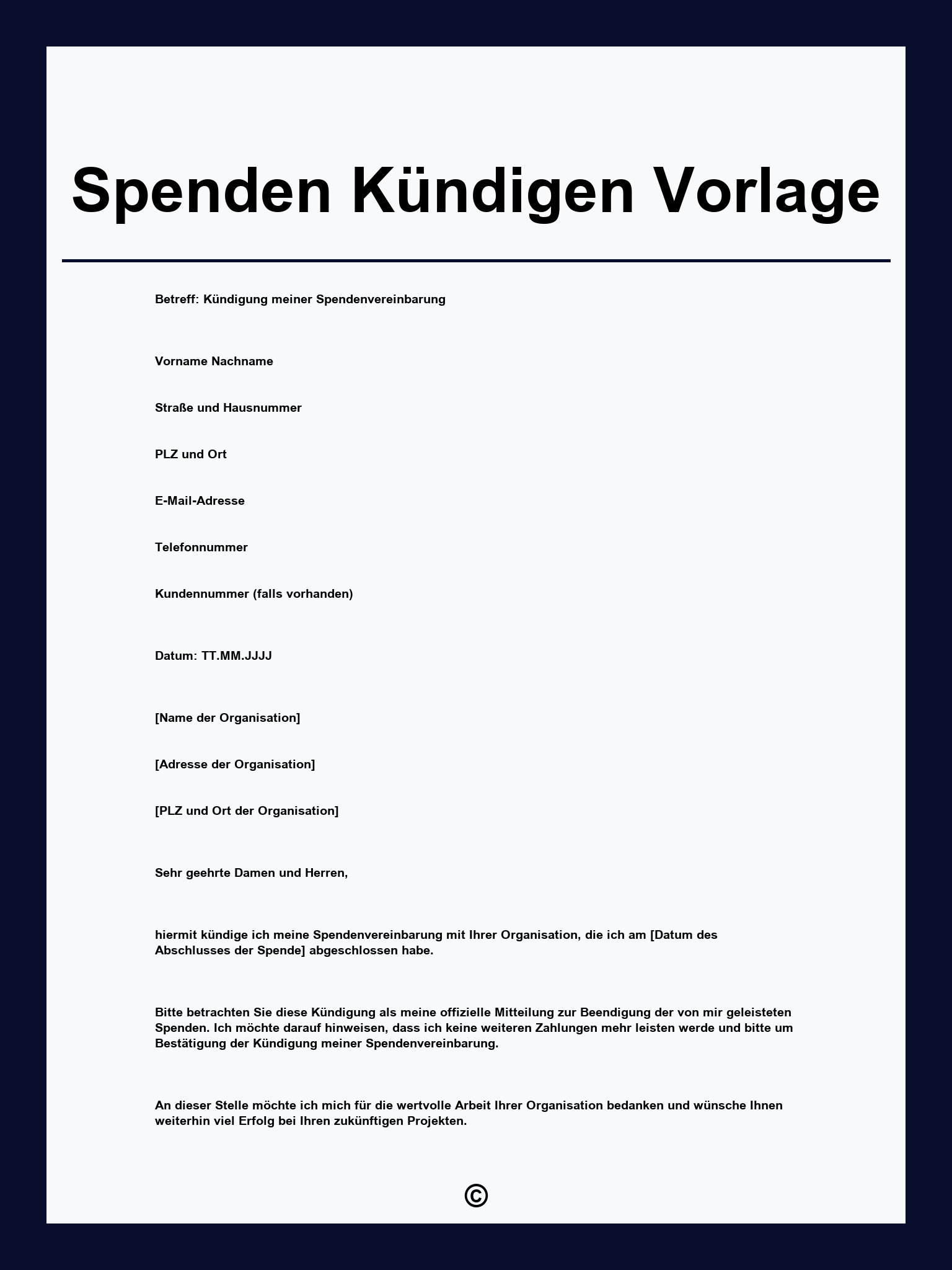 Spenden Kündigen Vorlage