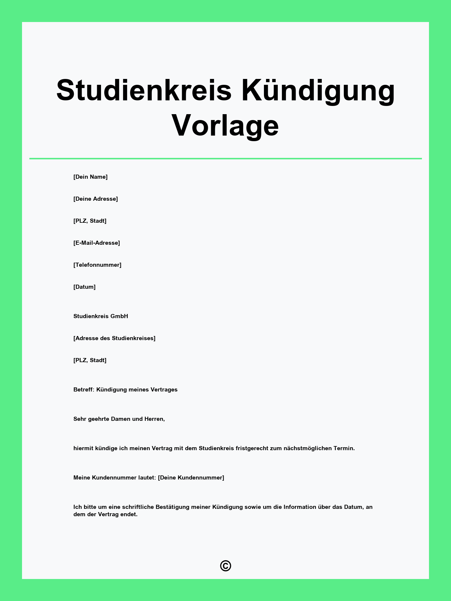 Studienkreis Kündigung Vorlage