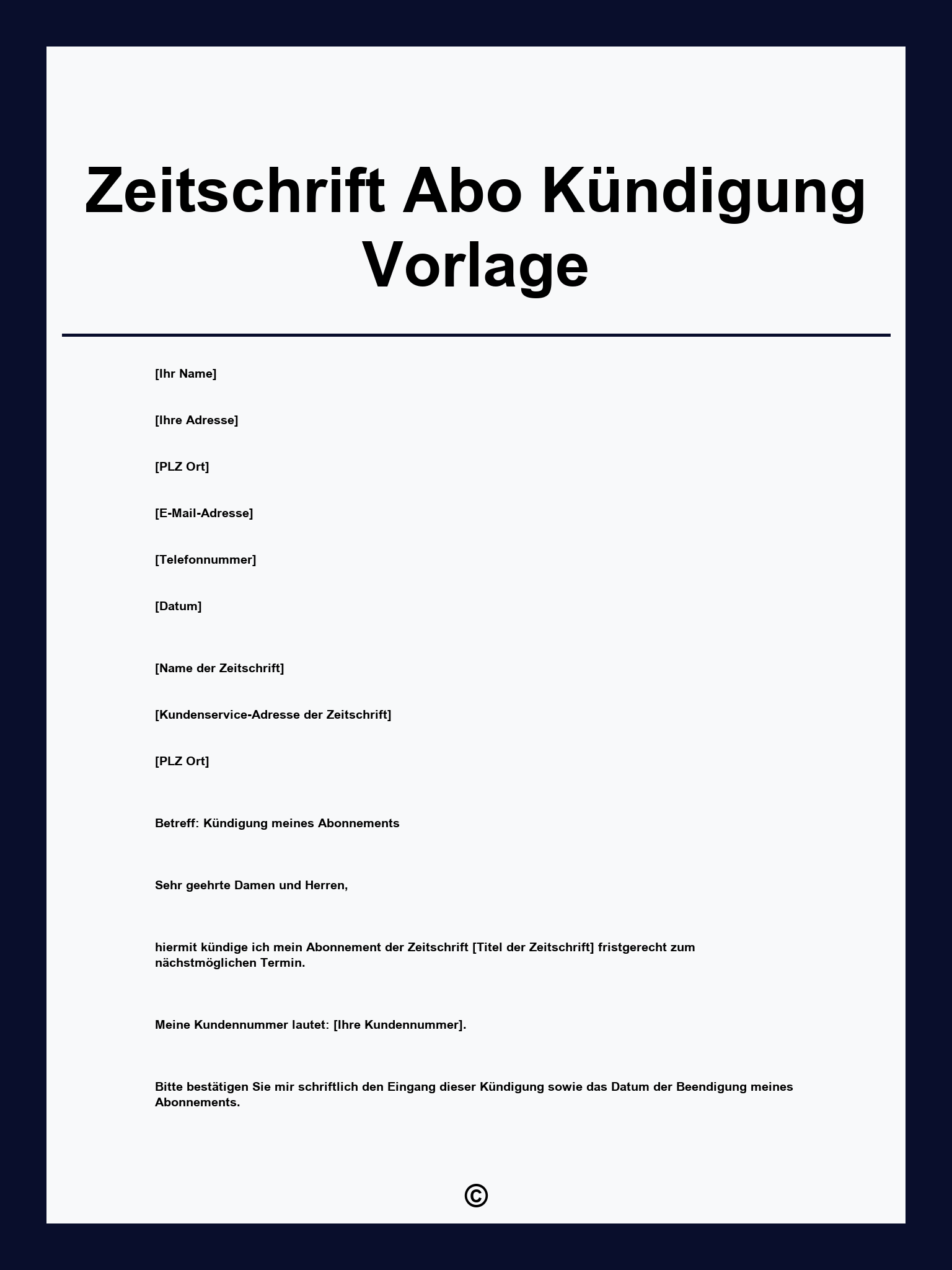 Zeitschrift Abo Kündigung Vorlage